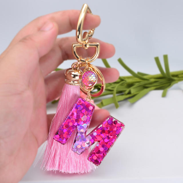 Pink sequins long tassel keychain