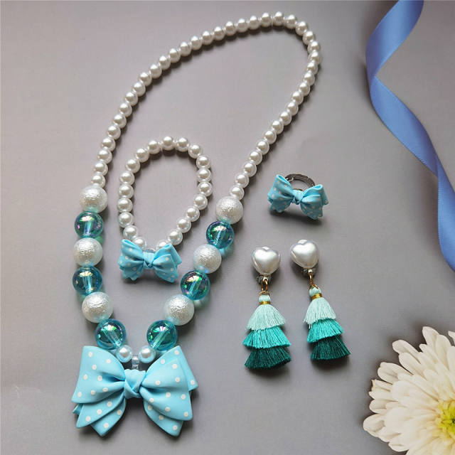 Polka dots bow beaded jewelry set for kids