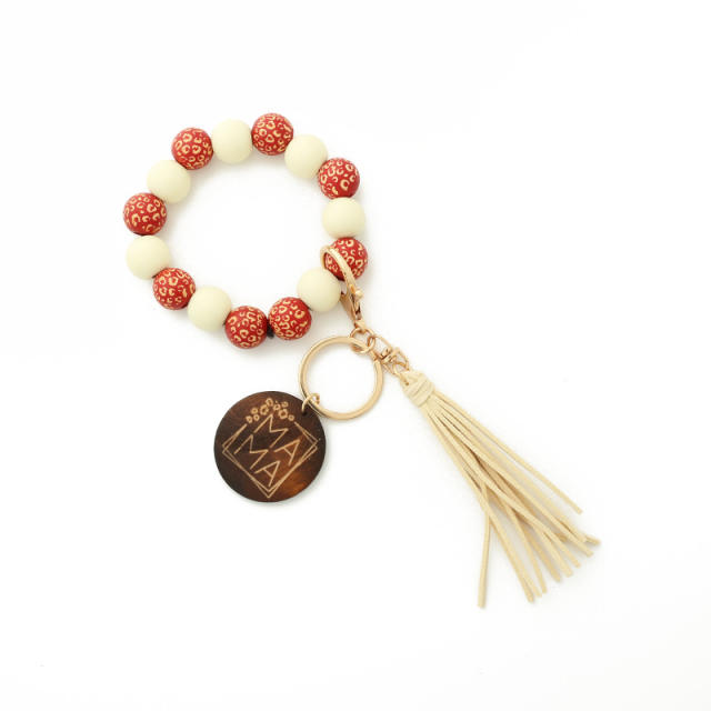 MAMA PU tassel beads bracelet keychain