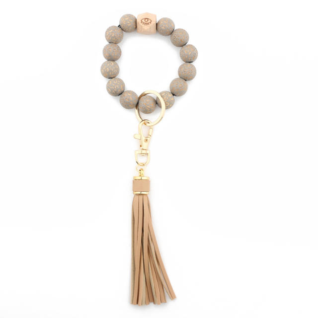 PU tassel beads bracelet keychain