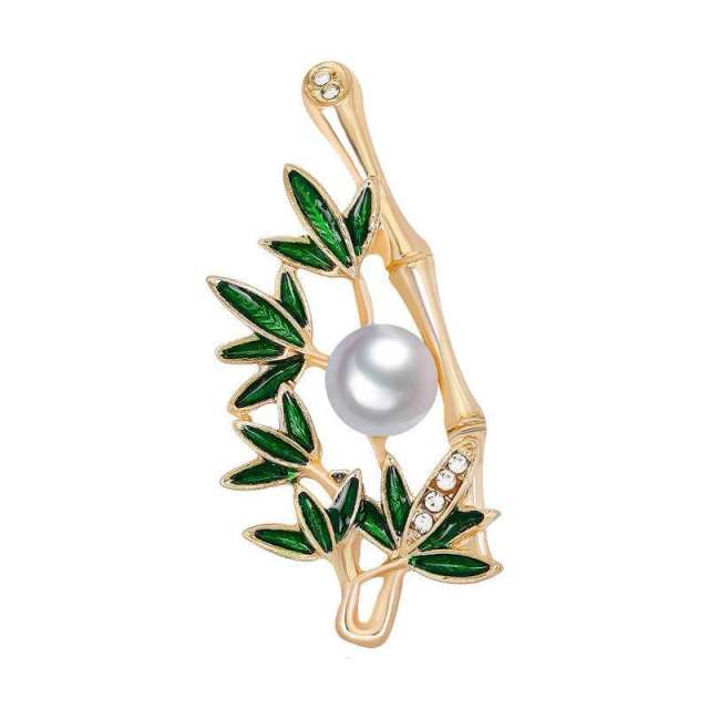 Vintage pearl bamboo brooch