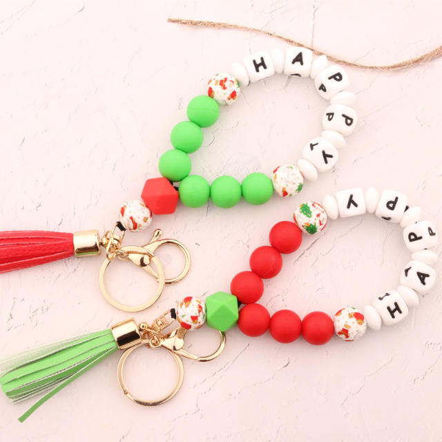 Christmas tassel beads bracelet keychain