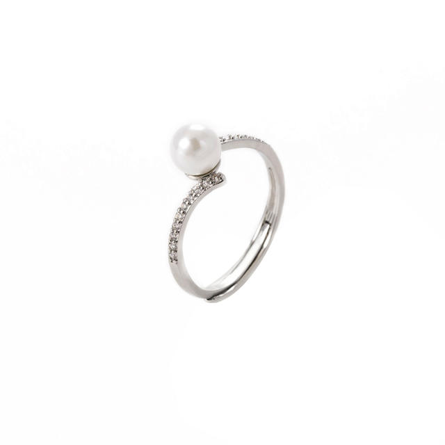Pearl cubic zirconia diamond open finger ring