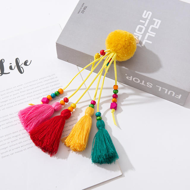 Colorful wooden beads tassel keychain