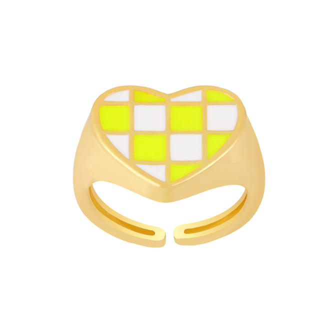 Enamel checkered heart signet rings