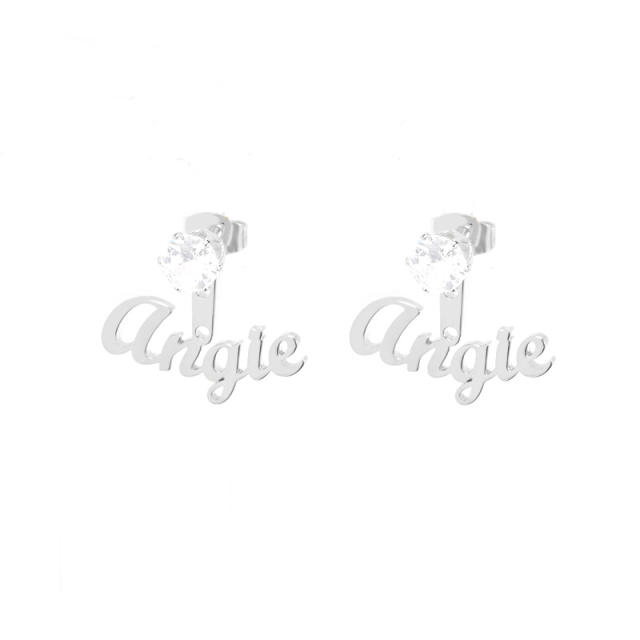 Stainless steel cubic zircon customized name jacket earrings
