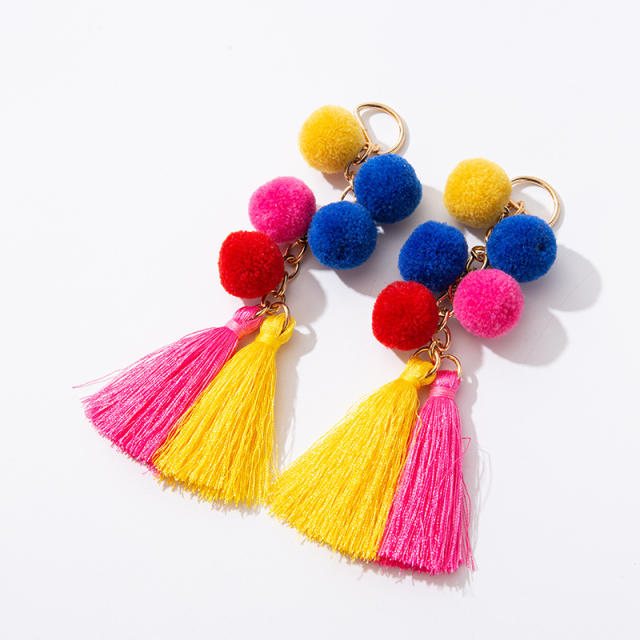 Colorful tassel fuzzy ball keychain