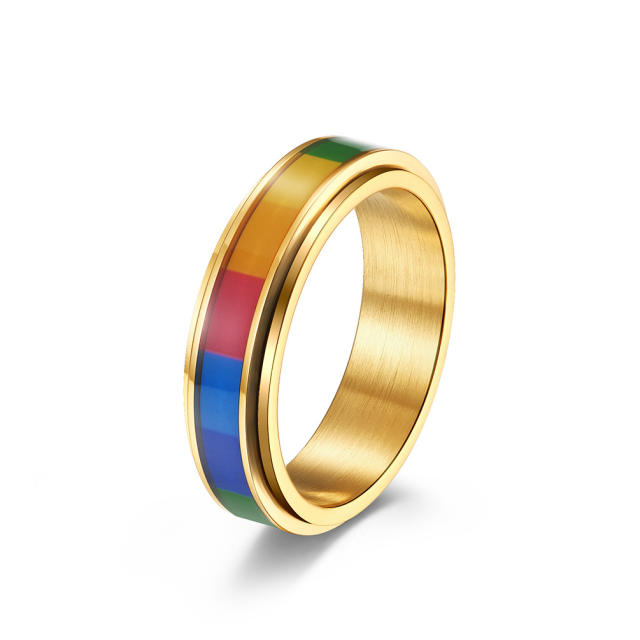 Rotatable stainless steel rainbow ring