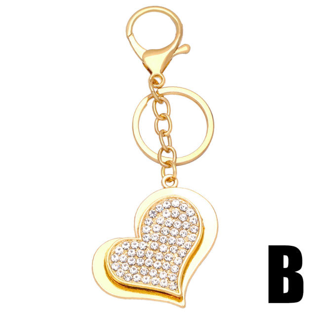 Delicate pave setting rhinestone heart charm metal keychain