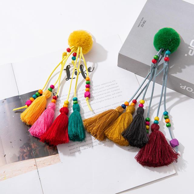 Colorful wooden beads tassel keychain
