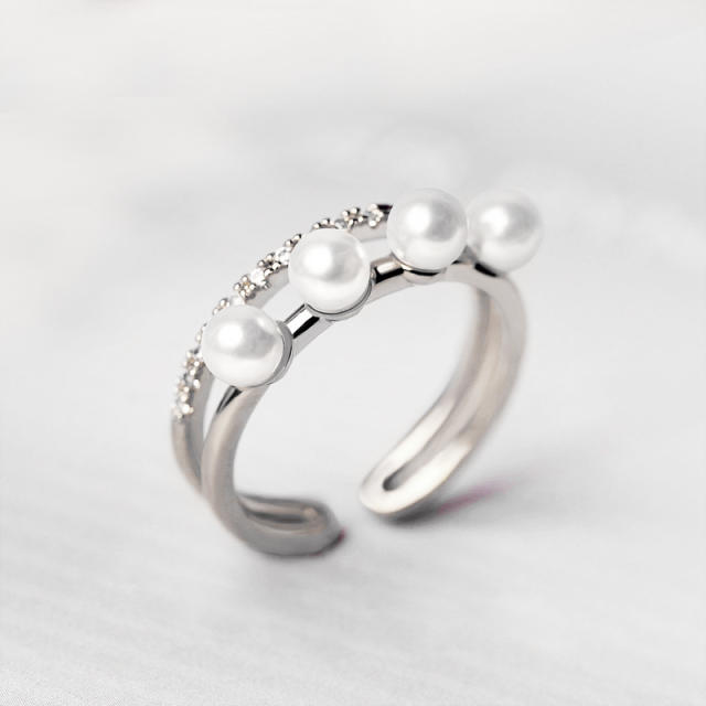 Double-layer Pearl diamond open finger ring