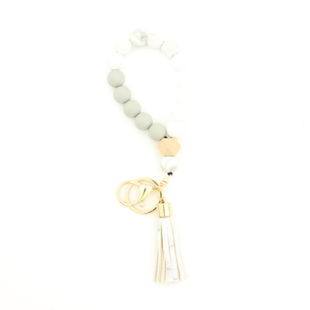 PU leather bead bracelet tassel key chain