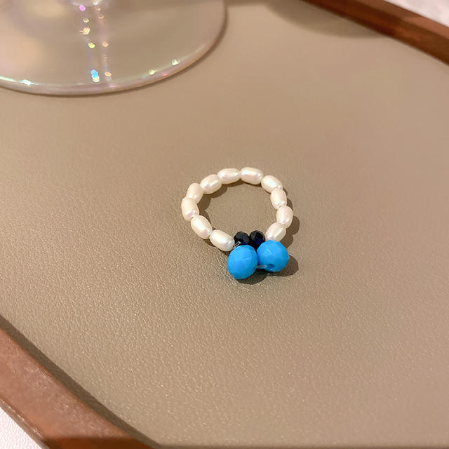 Boho freshwater pearl color beads index finger ring