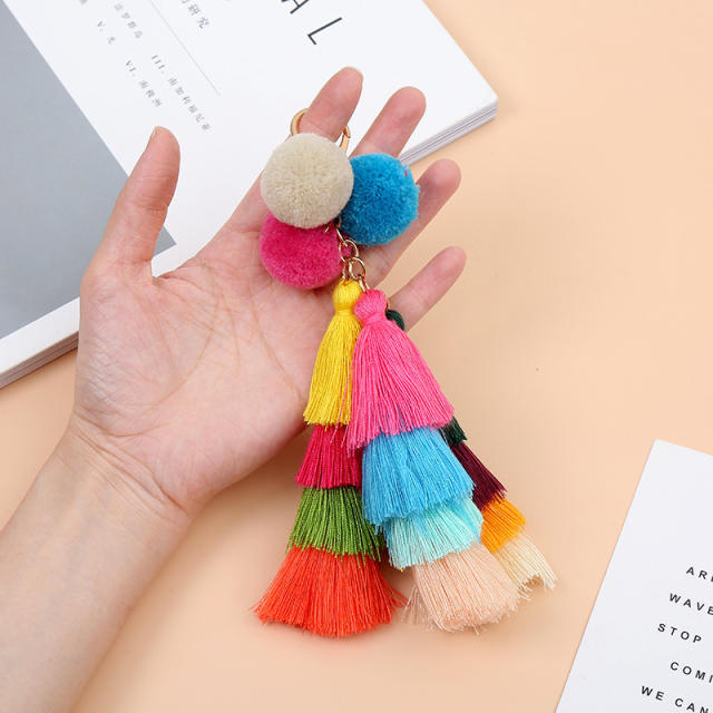 Colorful tassel fuzzy ball keychain
