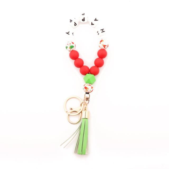 Christmas tassel beads bracelet keychain