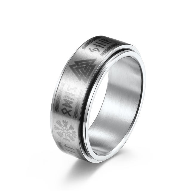 Nordic Viking text rotatable titanium steel ring