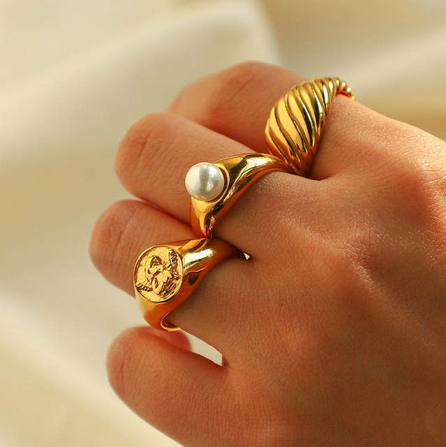 Fashion inlaid pearl stainless steel ring