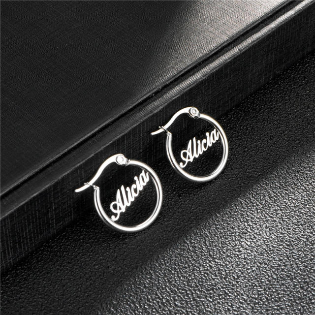 304 stainless steel customized name hoop earrings