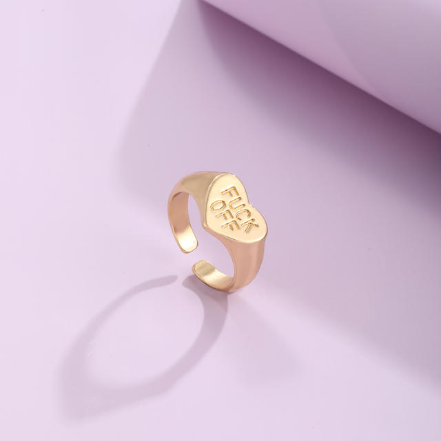 Hip hop style letter heart-shaped ring