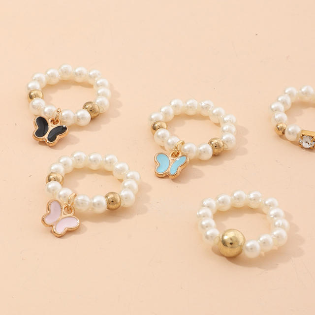 Butterfly charm pearl bracelet 5 pcs set