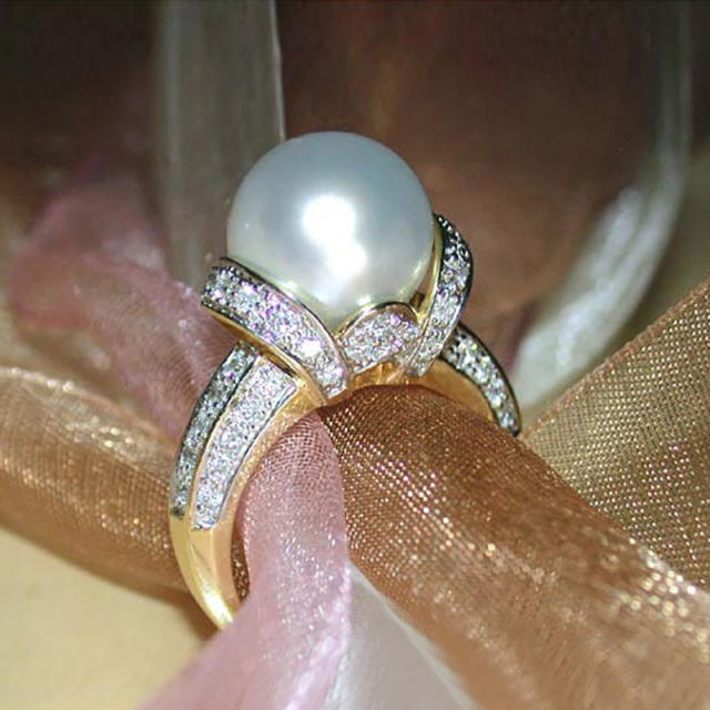 Luxury zircon pearl ring