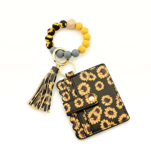 PU leather bracelet tassel card holder keychain