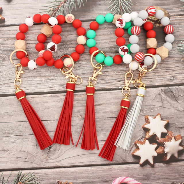 Christmas tassel beads bracelet keychain