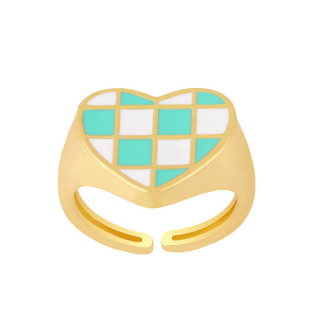 Enamel checkered heart signet rings