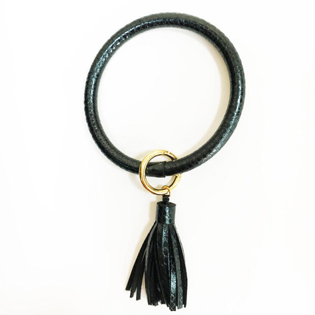 PU leather tassel bracelet keychain