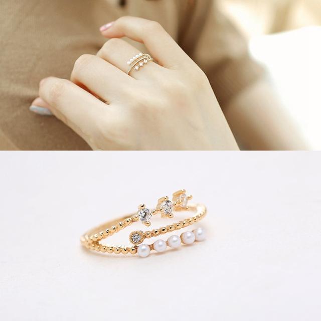 Multilayer cubic zirconia Pearl open finger ring