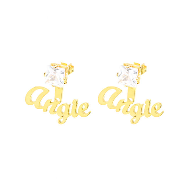 Stainless steel cubic zircon customized name jacket earrings