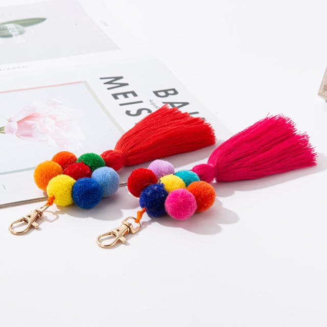 Colorful fuzzy ball tassel keychain