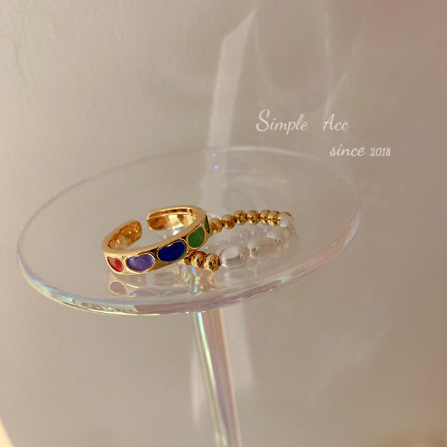 Color enamel open finger ring pearl ring set