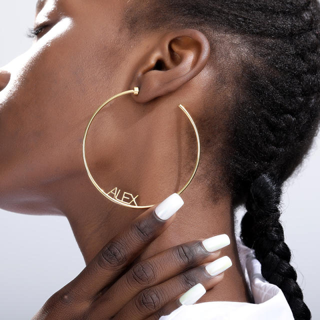 304L stainless steel customized name hoop earrings(70mm)