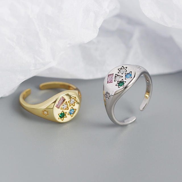 Color CZ star S925 signet rings