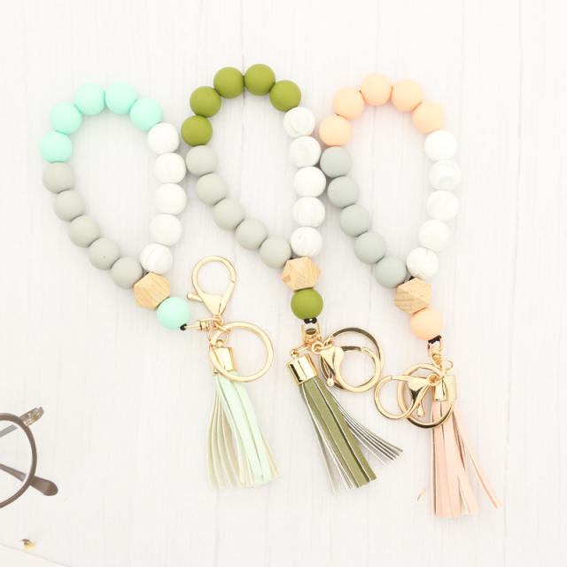 PU leather bead bracelet tassel key chain