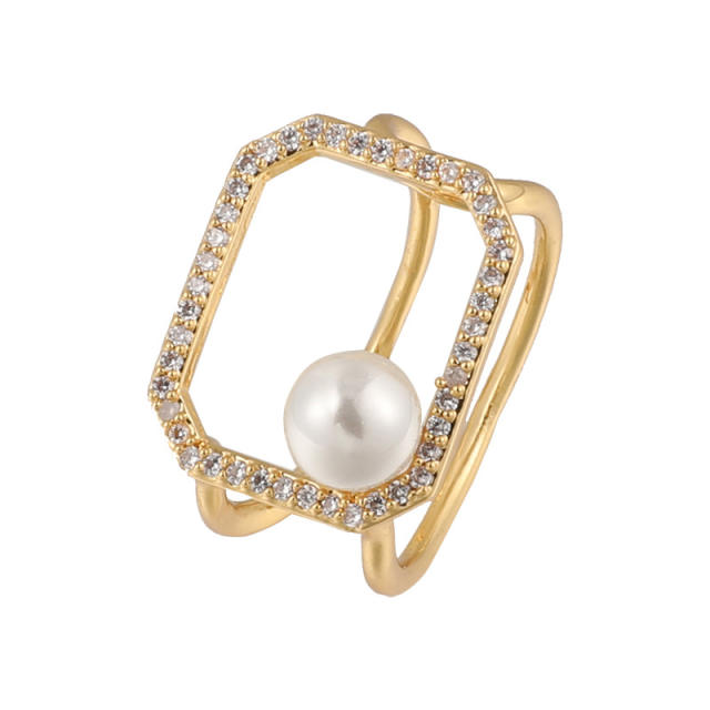 Diamond pearl hollow open finger ring