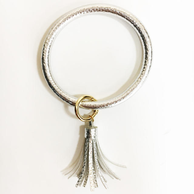 PU leather tassel bracelet keychain