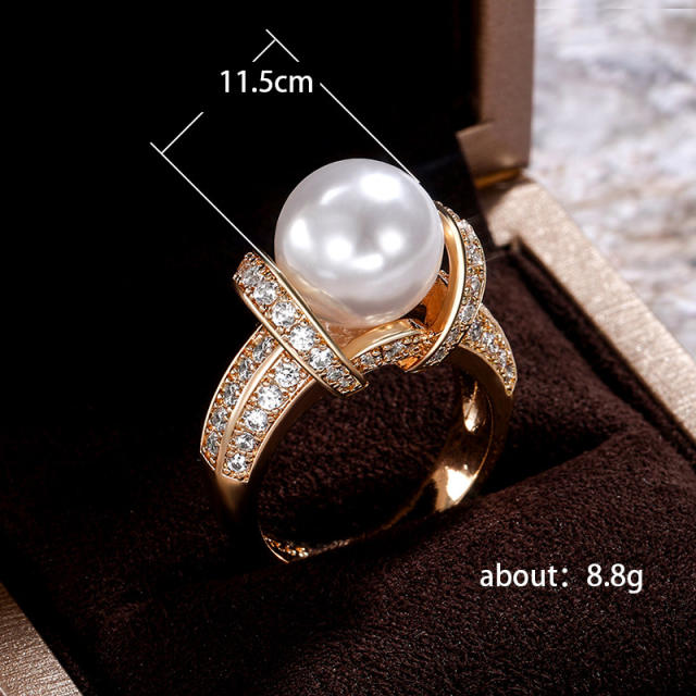 Luxury zircon pearl ring