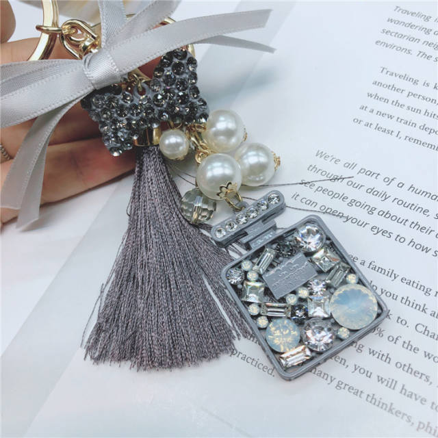 Crystal diamond pearl tassel keychain