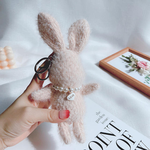 Plush rabbit love heart pendent keychain
