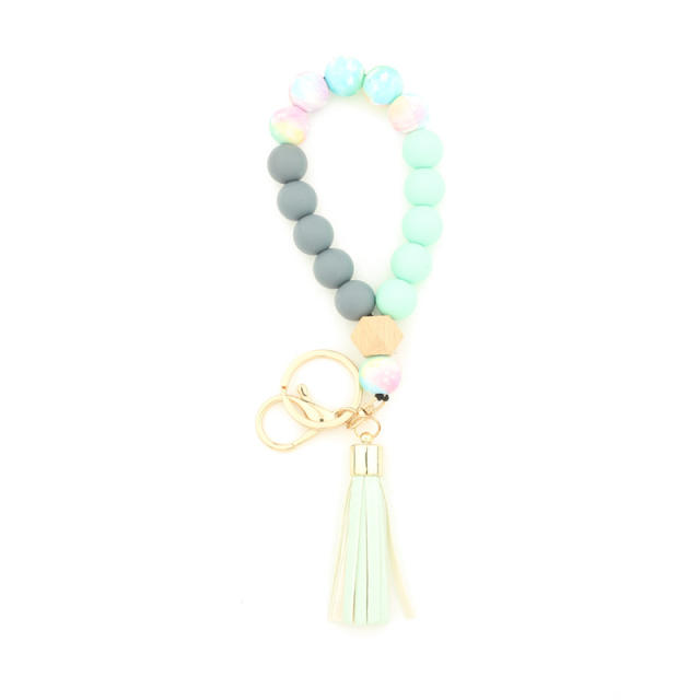 Leopard bead tassel bracelet keychain