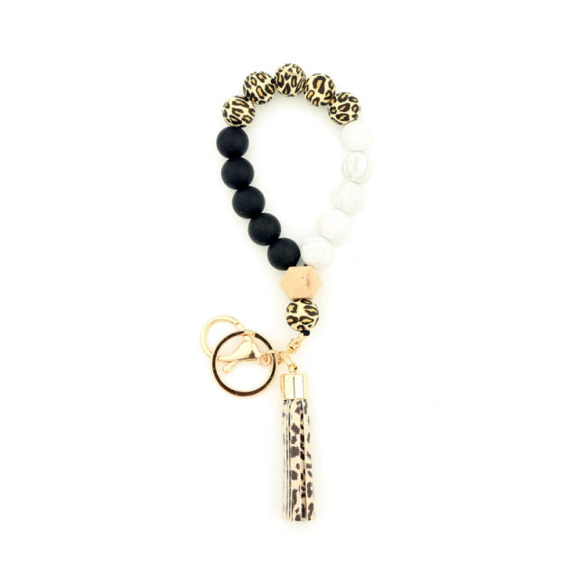 Leopard bead tassel bracelet keychain