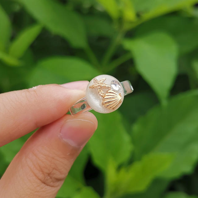 Boho transparent resin starfish shell finger ring