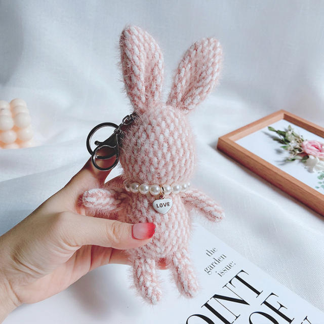 Plush rabbit love heart pendent keychain