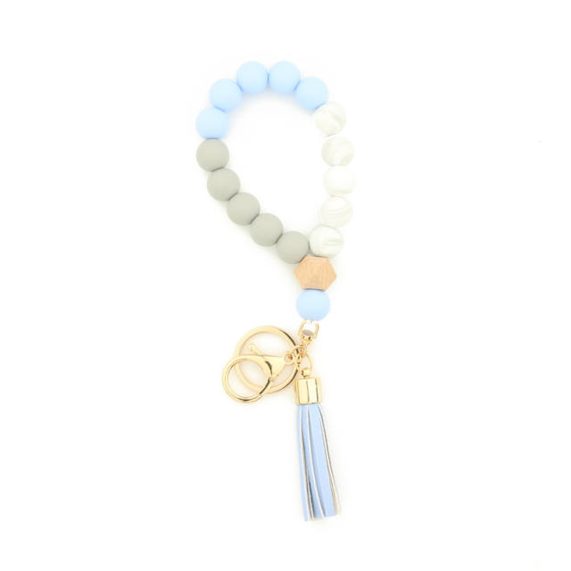 PU leather bead bracelet tassel key chain