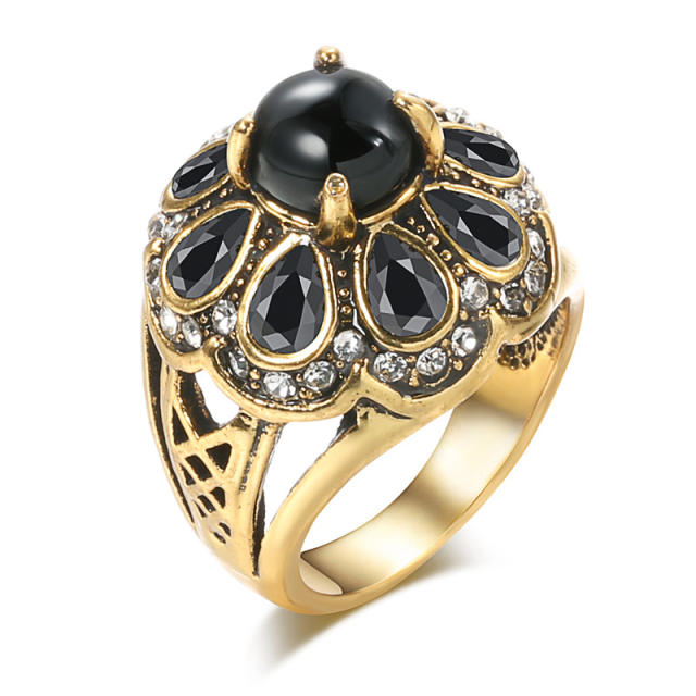 Vintage black color cubic zircon flower rings