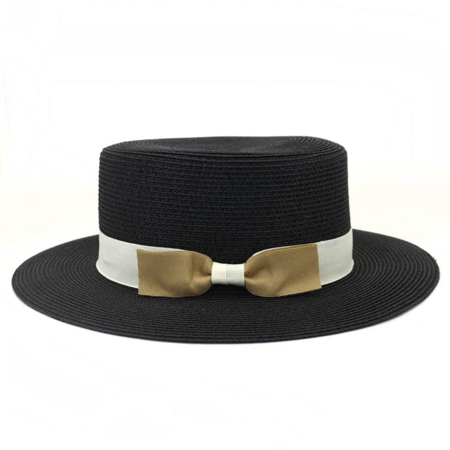 Elegant bow straw boater hat