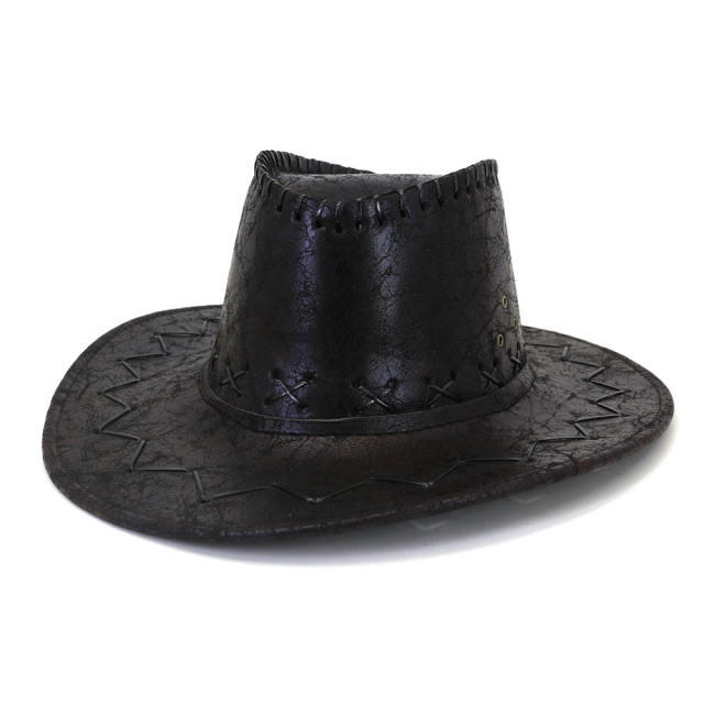 Vintage PU solid color cowboy hat