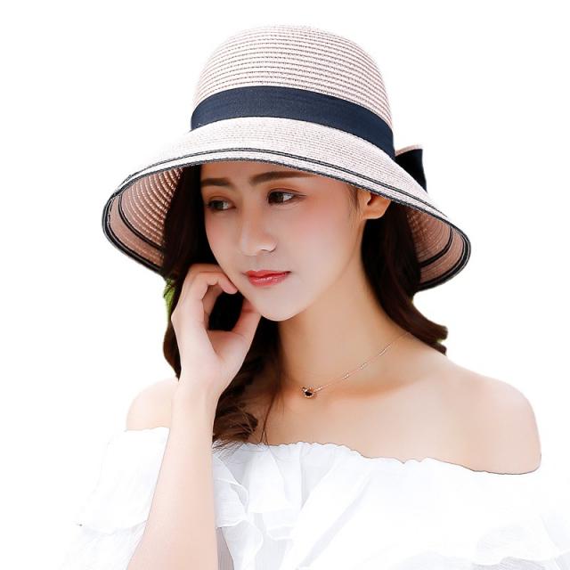 Elegant bow straw beach hat